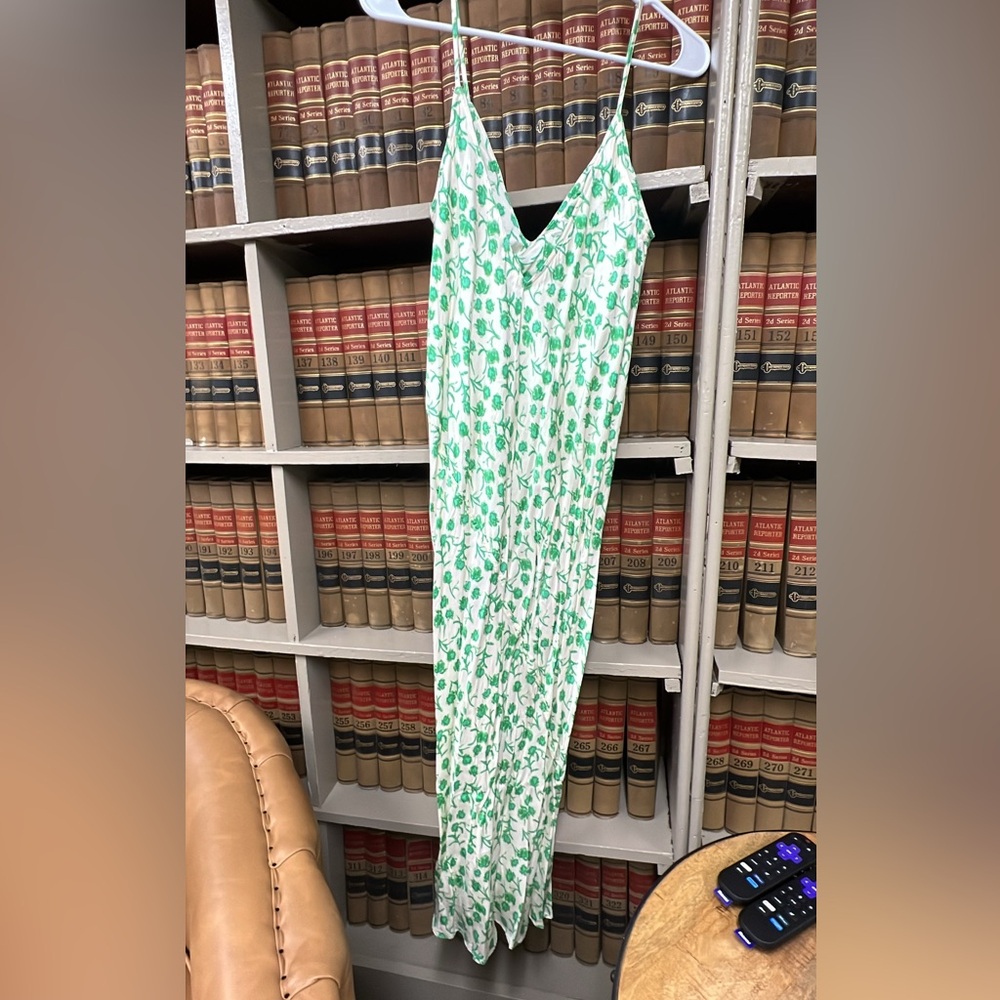 Zara White Maxi Dress with Green Floral Print